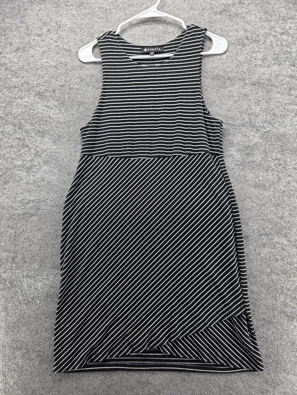 Athleta Dress Womens Medium Petite Black White Stripe Sleeveless Modal Stretch